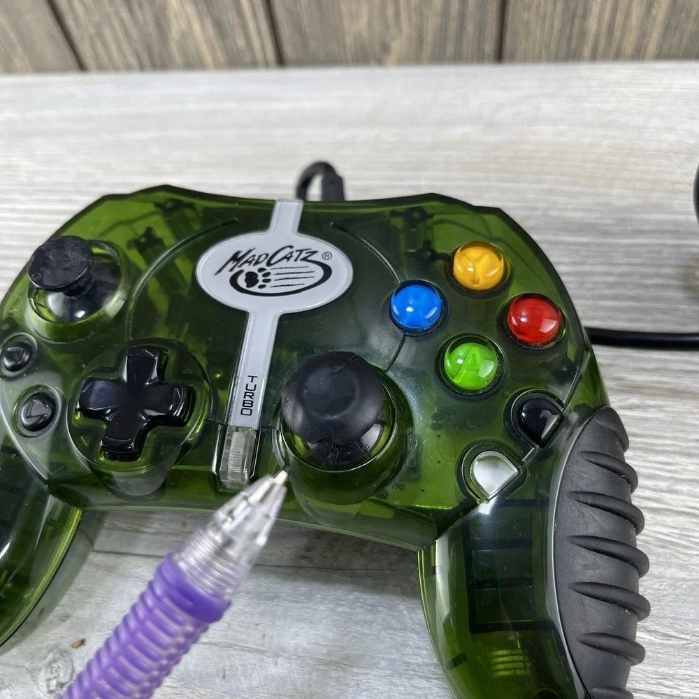 Mad Catz Turbo Gaming Controller Clear & Green Wired Original Xbox